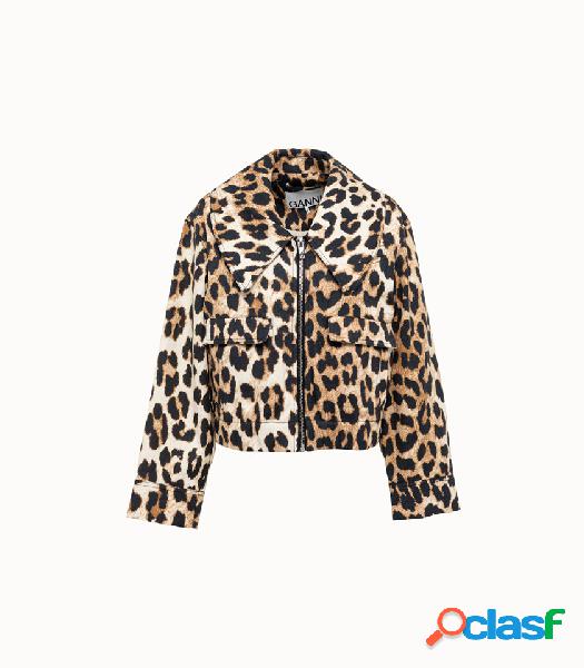 ganni giacca in canvas stampa leopard