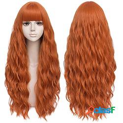 parrucca arancione con frangia per donna parrucca lunga