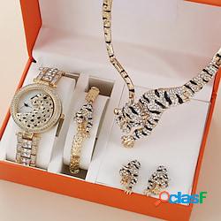 strass leopardo 5 pz/set donne fantasia orologi gioielli