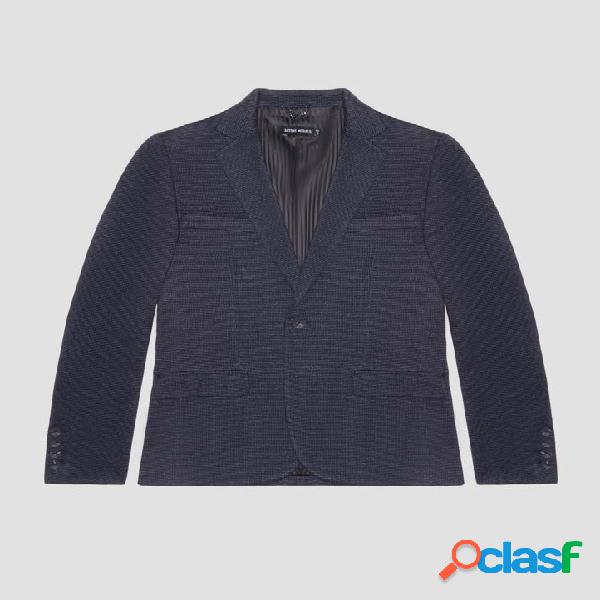 Blazer blu in jersey di viscosa stretch micro fantasia