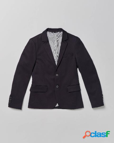 Blazer blu in tessuto punto milano stretch con revers