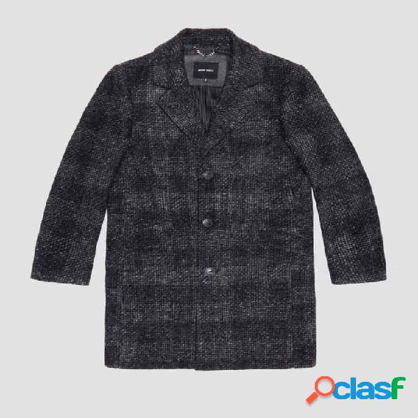 Cappotto check nero e grigio in panno di misto lana con