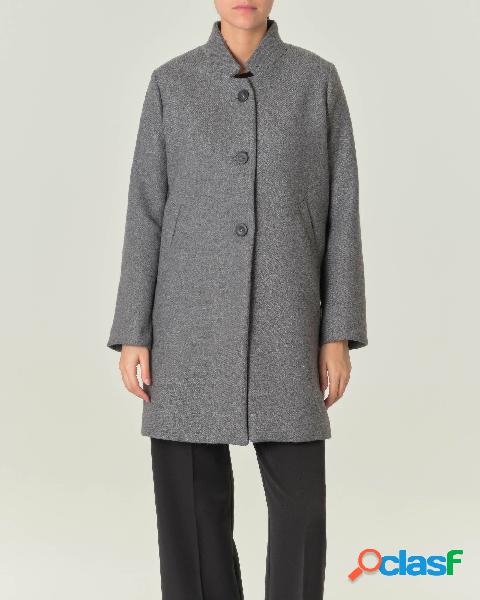 Cappotto grigio corto in tessuto diagonale di misto lana con