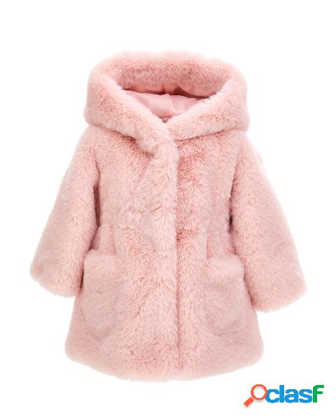 Cappotto in pelliccia rosa con cappuccio 12-36 mesi