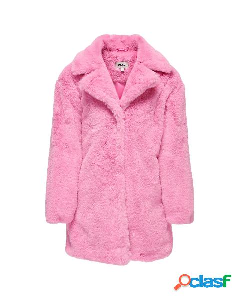 Cappotto rosa in simil pelliccia con rever classico 8-14