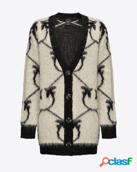 Cardigan bianco in misto lana e alpaca a motivo Love Birds