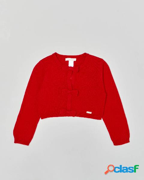 Cardigan rosso in lana e alpaca con chiusura clip con