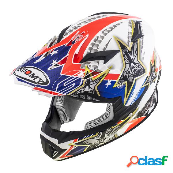 Casco cross Suomy Rumble Tex bianco rosso blu