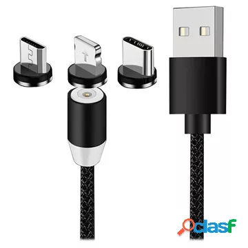 Cavo Magnetico LED 3 in 1 - Lightning, USB-C, MicroUSB - 1m