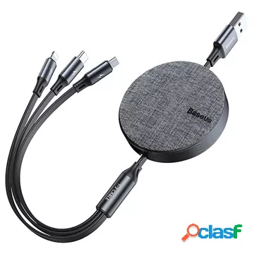 Cavo USB Retrattile Baseus 3 in 1 - 1,2 m - Grigio