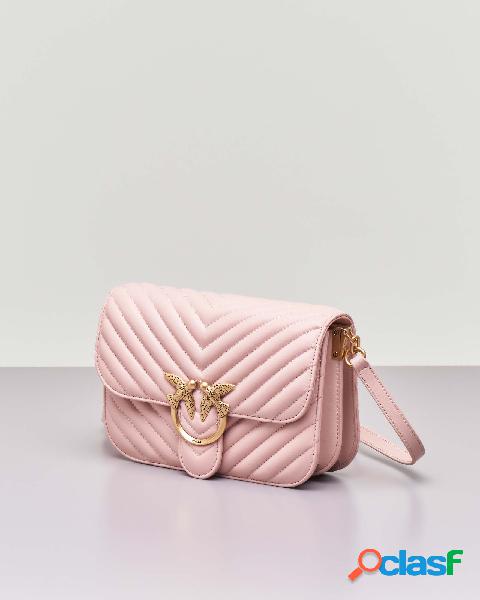 Classic Love Bag Bell Chevron in pelle rosa cipria con