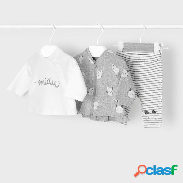 Completo tre pezzi grigio e panna composto da maglia manica