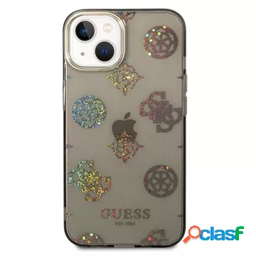 Custodia Ibrida Guess Peony Glitter per iPhone 14 - Nera
