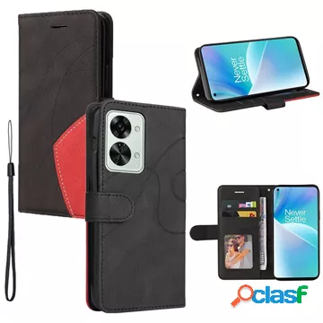 Custodia a portafoglio OnePlus Nord 2T serie bicolore - nera