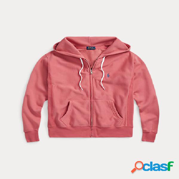 Felpa con cappuccio color corallo in misto cotone con logo