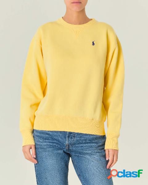 Felpa girocollo gialla in misto cotone con logo blu ricamato