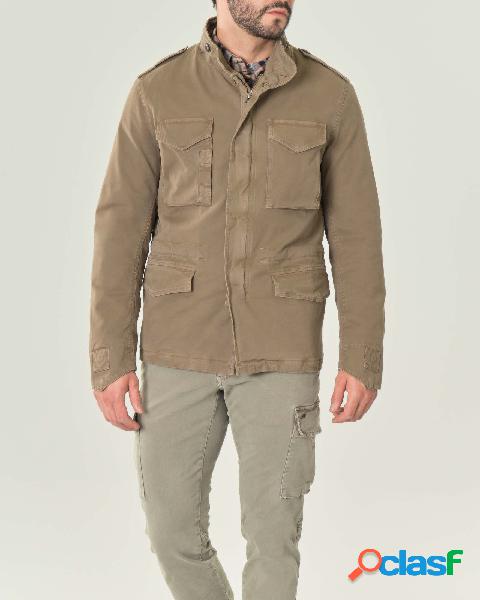 Field jacket color fango in cotone stretch con fodera