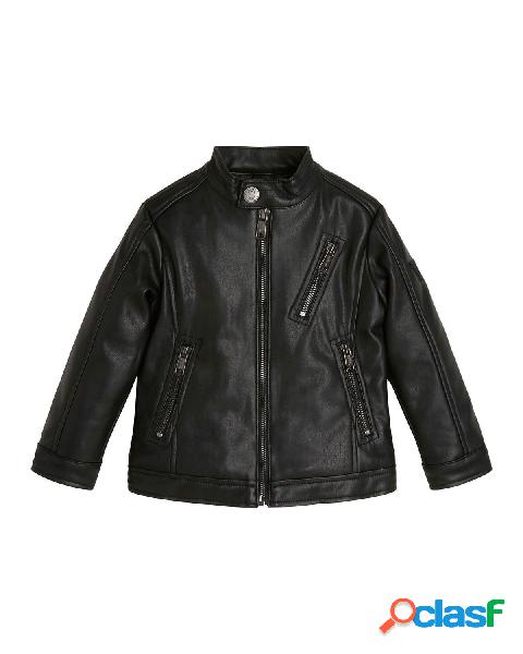 Giacca biker nera in similpelle con colletto a coreana 9-24