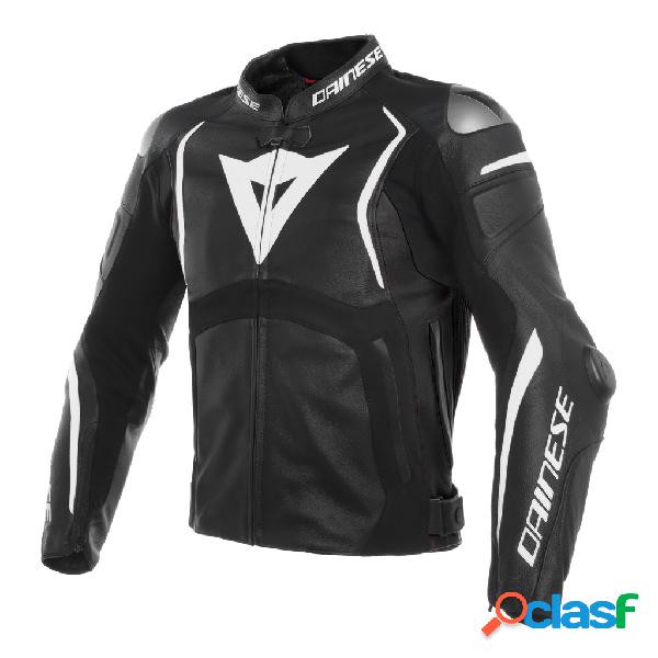 Giacca moto pelle racing Dainese MUGELLO Nero Nero Bianco