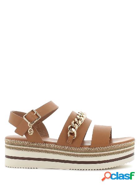 Gold&Gold Sandali con catena e zeppa, GJ625 2582 - Camel