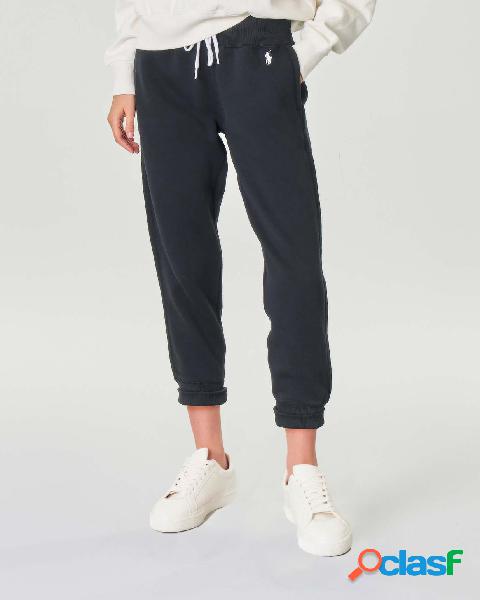 Joggers neri in jersey di misto cotone con coulisse e logo