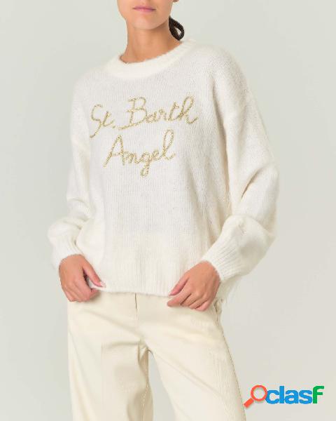 Maglia bianca in misto alpaca con scritta St.Barth Angel il