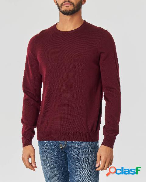 Maglia bordeaux girocollo in lana merino