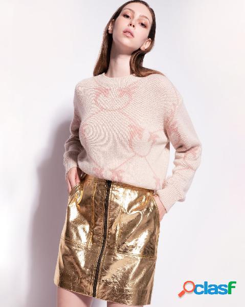 Maglia con scollo a giro color panna in misto alpaca a maxi