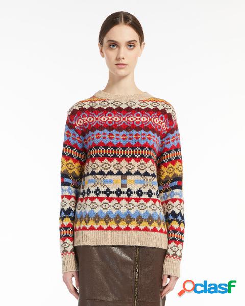 Maglia girocollo in alpaca e lana a motivo jaquard