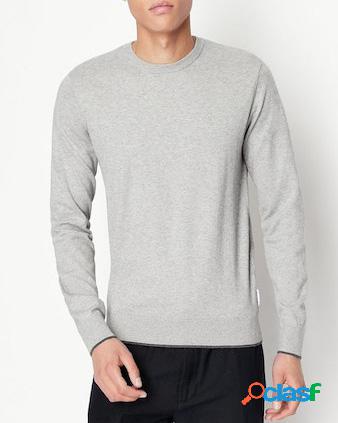 Maglia grigia girocollo in cotone e cashmere con logo