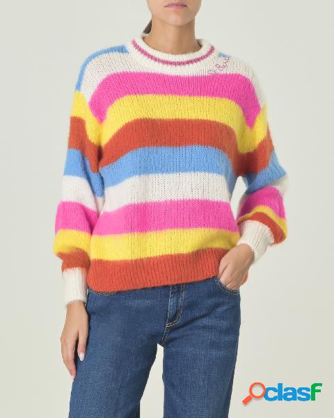 Maglia in misto alpaca a righe multicolore con scritta logo