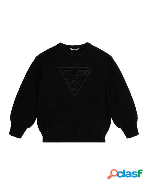 Maglia nera con manica a palloncino e logo triangolo con