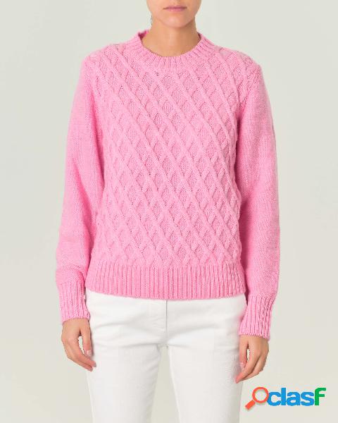 Maglia rosa in misto lana con davanti lavorato a trecce
