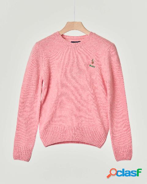 Maglia rosa in misto lana e cachemire con logo pony S-L