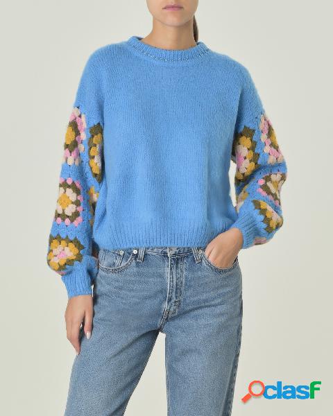 Maglia turchese in misto alpaca con maniche a sbuffo in
