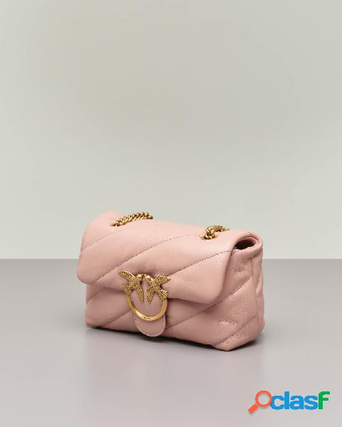 Mini Love Bag Puff rosa cipria in nappa con motivo