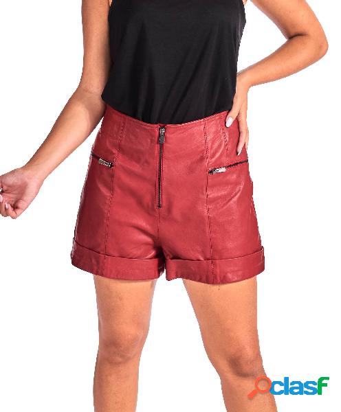 Pantaloncino Sfoderato In Pelle Rossa Naturale Effetto