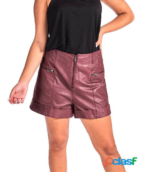 Pantaloncino Sfoderato In Pelle Vinaccio Naturale Effetto