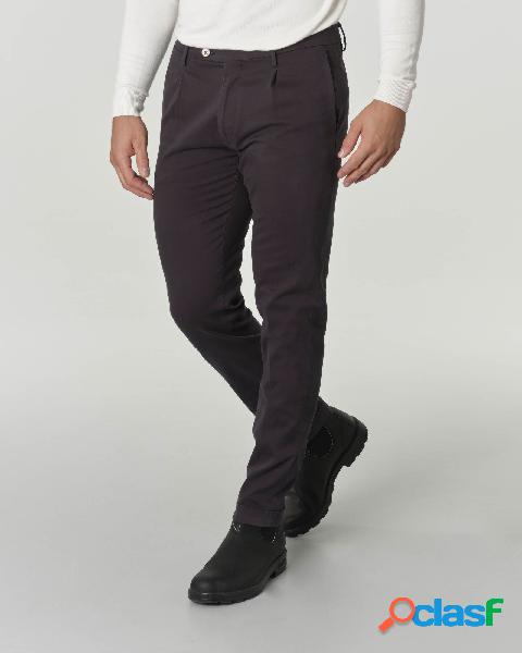 Pantalone chino blu navy in gabardina di cotone stretch con