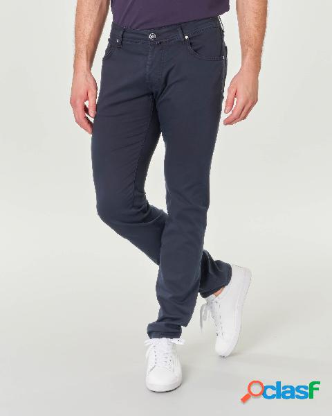 Pantalone cinque tasche blu in tricotina di cotone stretch