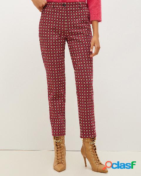 Pantaloni chino slim fucsia e neri in punto milano a
