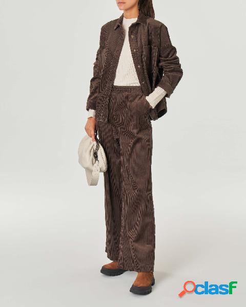 Pantaloni palazzo marrone scuro in velluto di cotone a coste
