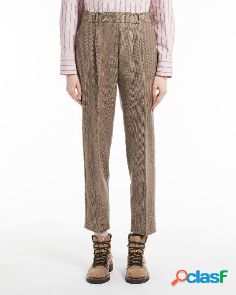Pantaloni straight in flanella di lana stretch a fantasia
