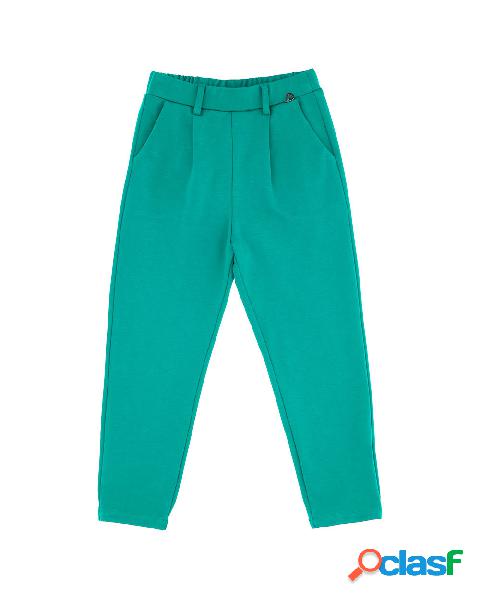 Pantaloni verdi in punto Milano con pinces M-2XL