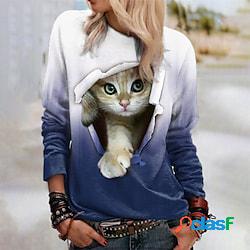 Per donna Felpa Maglione Essenziale Rosa Blu Viola Gatto