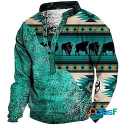 Per uomo Felpa Maglione Blu Colletto Mao Animali Stile boho