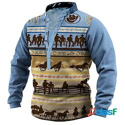 Per uomo Felpa Maglione Blu Colletto Mao Cavallo Stampe