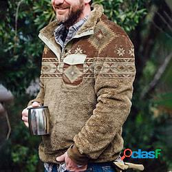 Per uomo Felpa Maglione Marrone Caffè Henley Tribale Stampe
