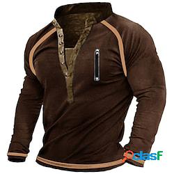 Per uomo Felpa Maglione Verde Nero Blu Borgogna Cachi Henley