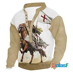 Per uomo Felpa Marrone Colletto Mao Henley Cavallo Cavalieri